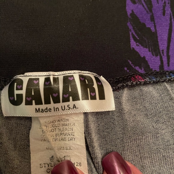 Palazzo Pants in black with hot pink & purple feathers. Size 1X. - Picture 7 of 12